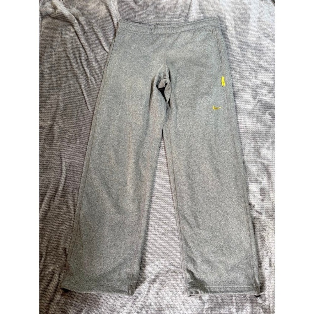 Nike Livestrong Mens Heather Gray Sweatpants Yellow‎ Swoosh Wide Leg S 34x29
